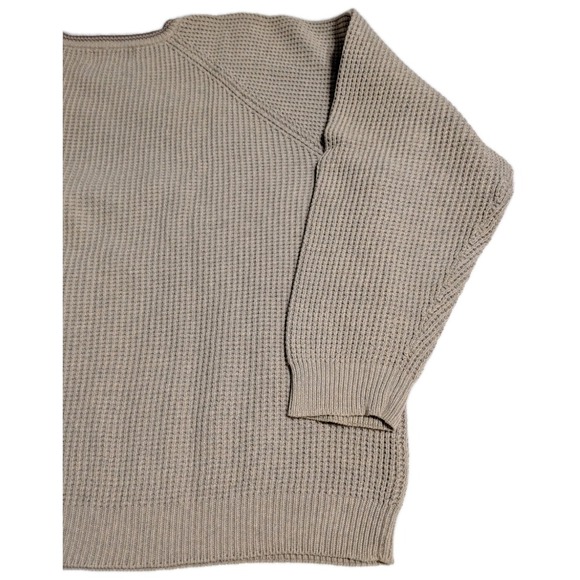 Eddie Bauer Sweater Mens L Oatmeal Waffle Knit Cotton Made in UK Fisherman Crew - Picture 9 of 9
